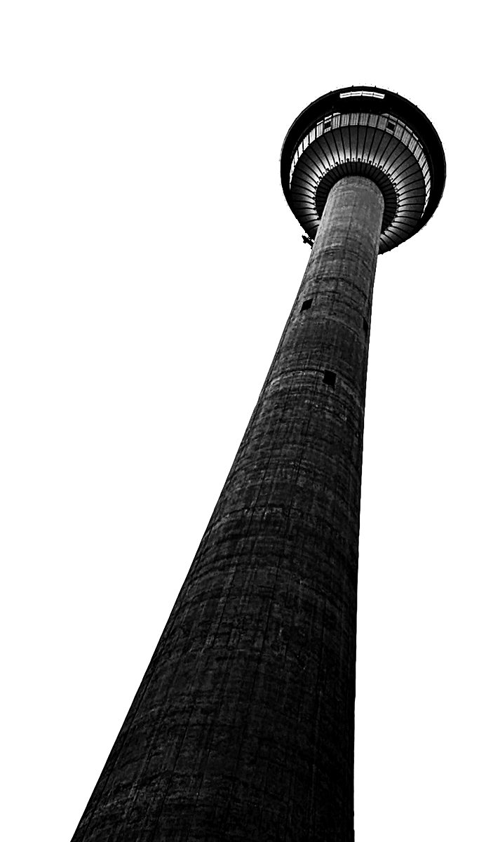 Looking up a concrete tower to its observation deck